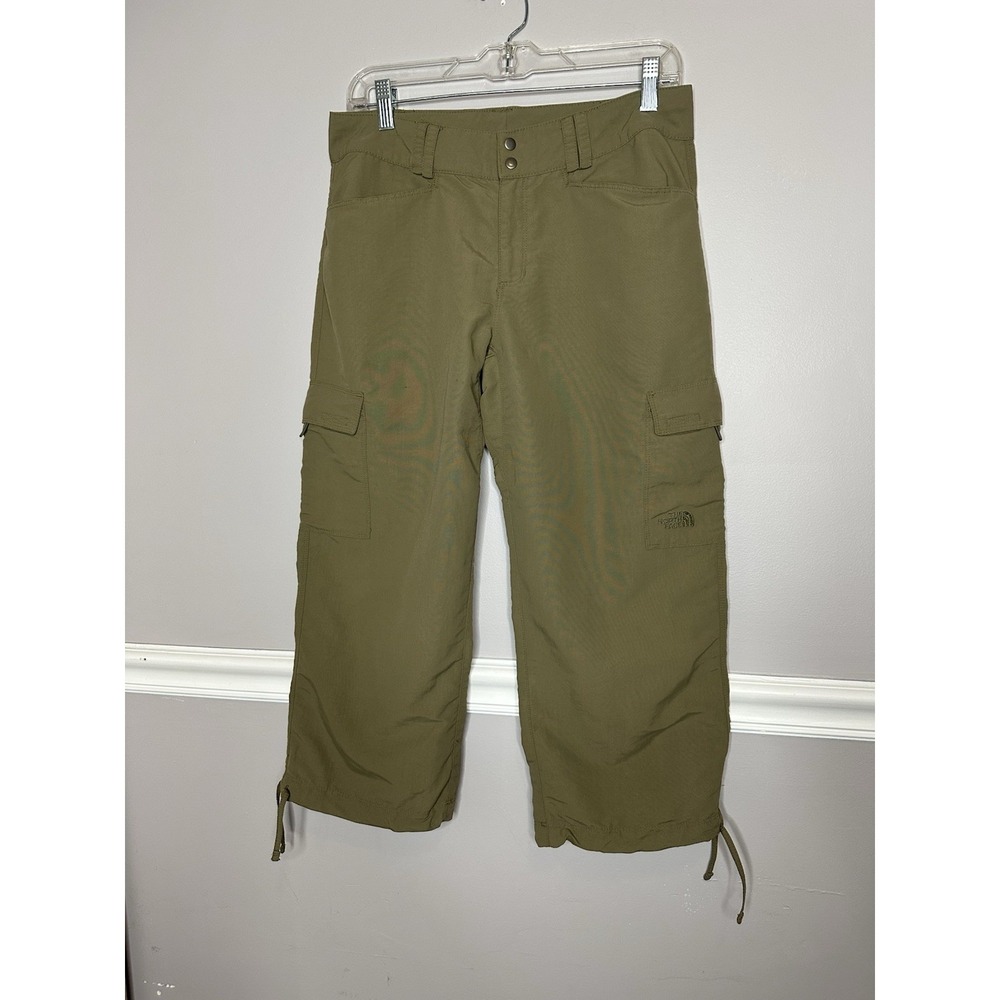 North Face Wide Leg Cargo Hiking Pants Green Women's Sz 6 Gorpcore Drawstring